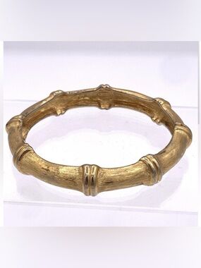Vintage Monet Gold Tone Bamboo Bangle Slip On Bracelet Textured Mid Century